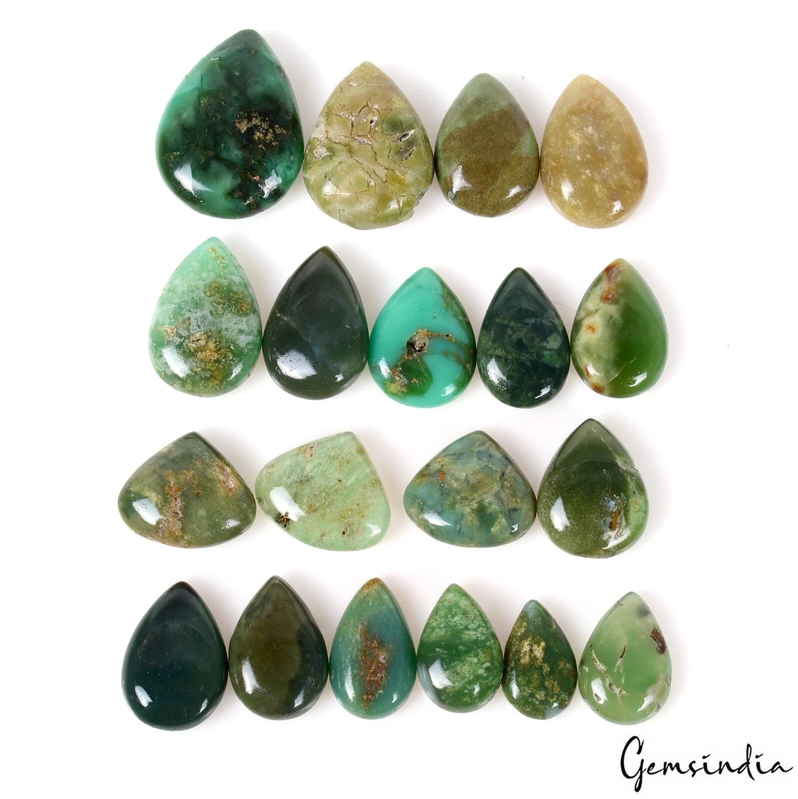 100.00 Ct Untreated Chrysoprase Pear Cab Natural Loose Gem Lot 19 Pc For Jewelry