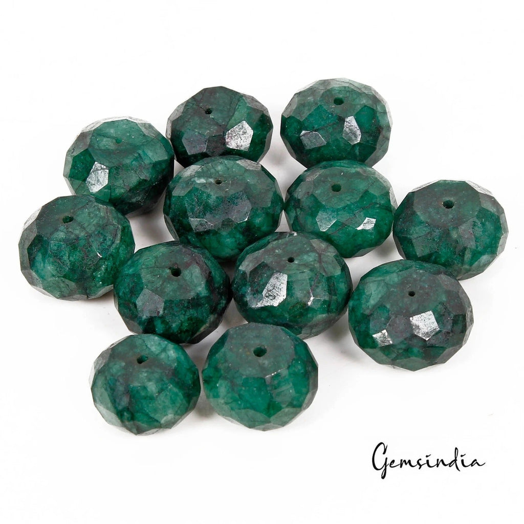 210 Ct Natural Green Emerald Round Faceted Cut Drilled 14-16mm Huge Beads~ 12 Pc