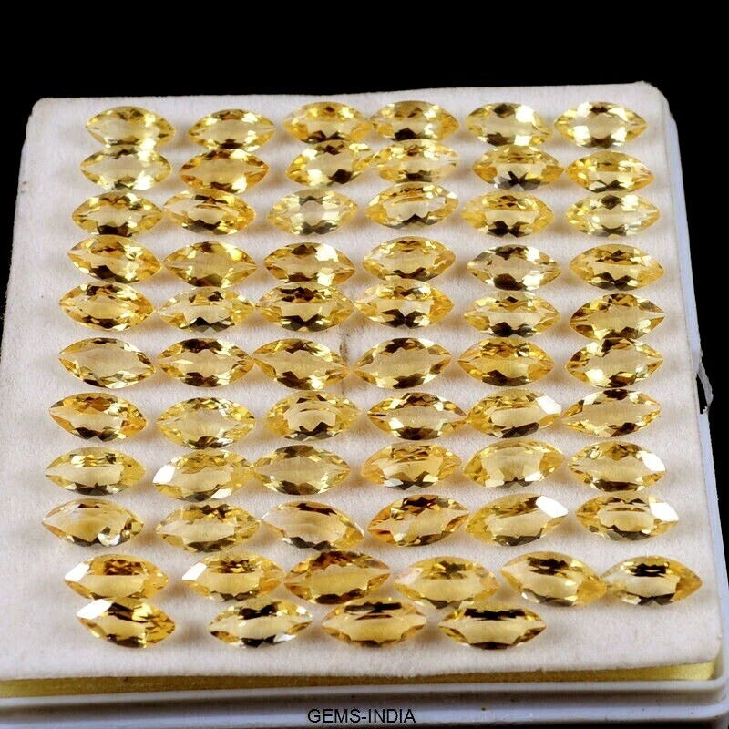64Pc Natural Yellow Citrine 11-12mm Marquise Cut Loose Unheated Gemstone, Brazil