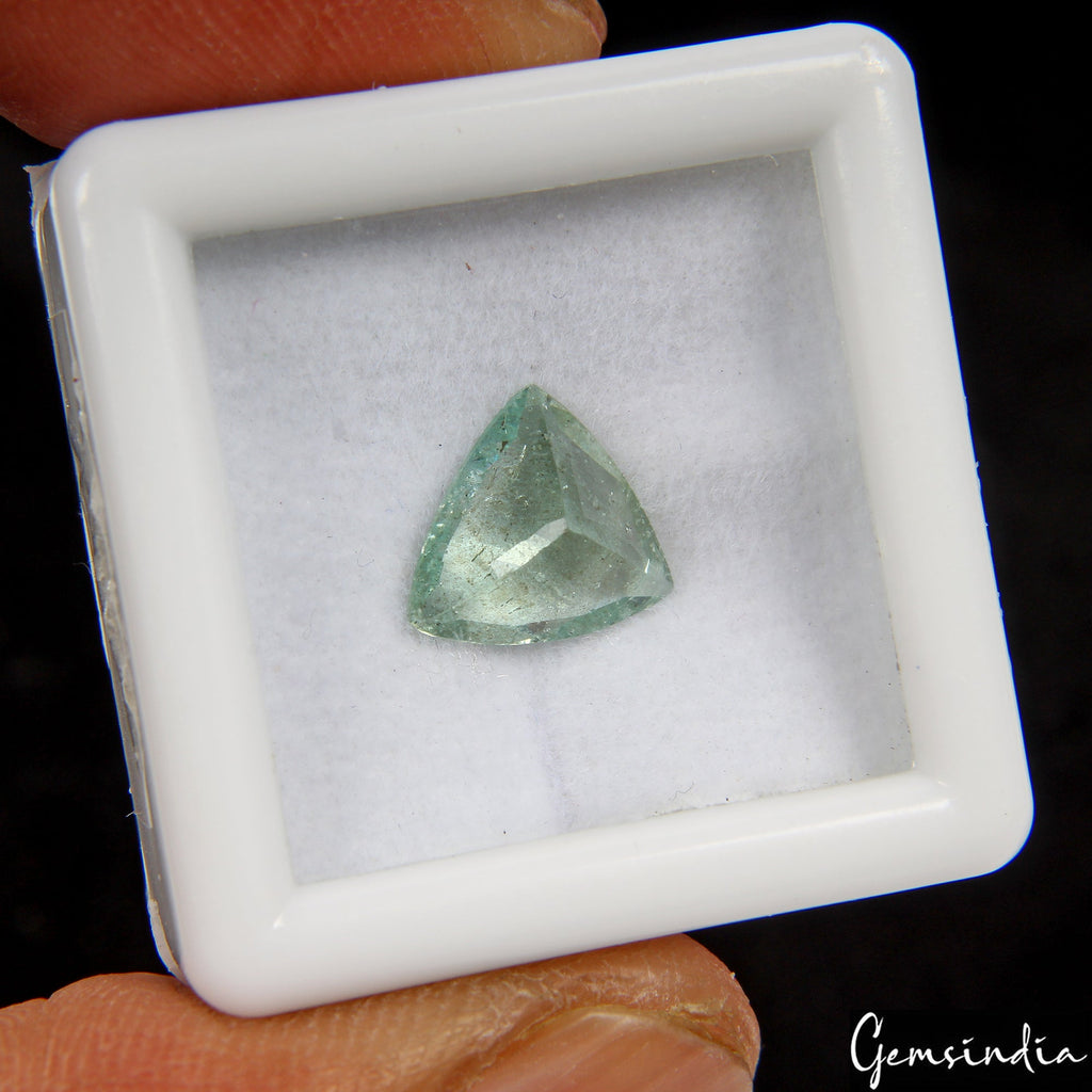 Certified 2.10Ct Trillion Cut Natural Green Aquamarine ~Unheated Brazil Gemstone