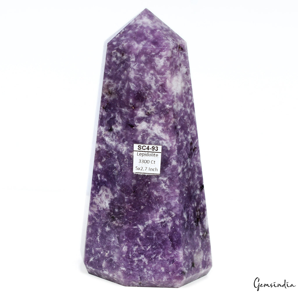 3300 Ct/5 In Natural Lepidolite Obelisk Crystal Tower Point Reiki Healing Decor