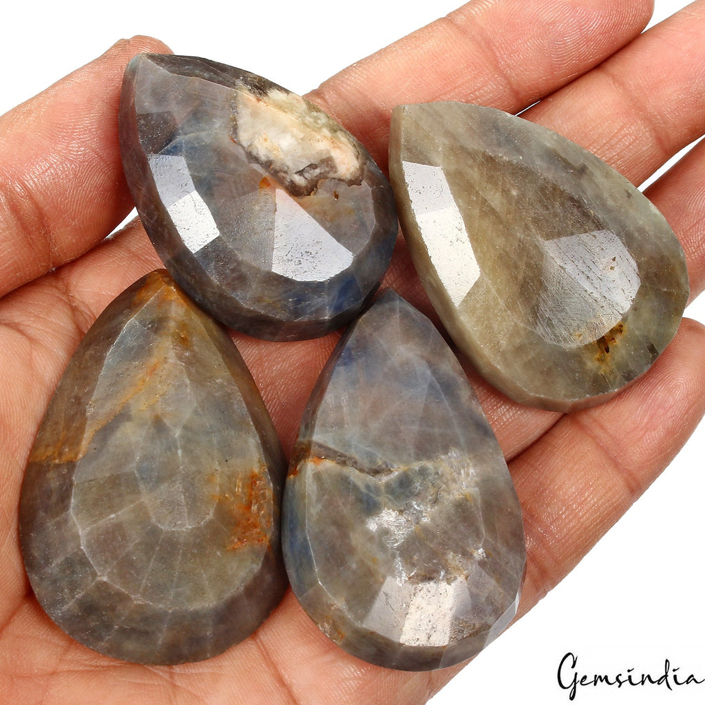 1060 Ct/4 Pcs Natural Brown/Blue Sapphire Pear Cut Loose Untreated Gemstones Lot