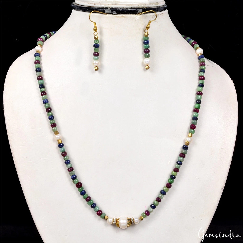 Emerald Necklace, Multi Color — 4mm to 6mm, India