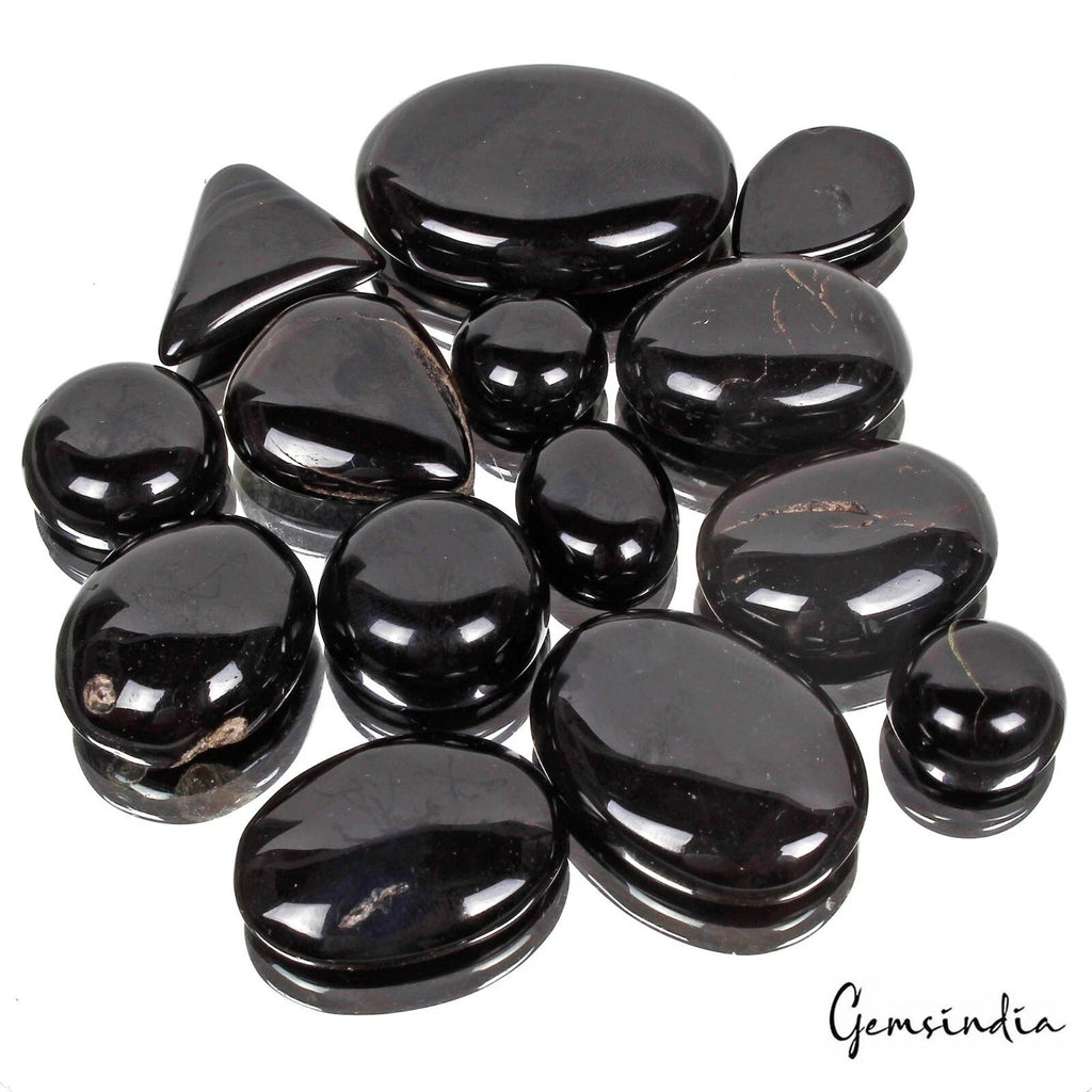 430 Cta/14 Pcs Natural Untreated Black Onyx Mixed Cab Loose Gems Lot For Jewelry
