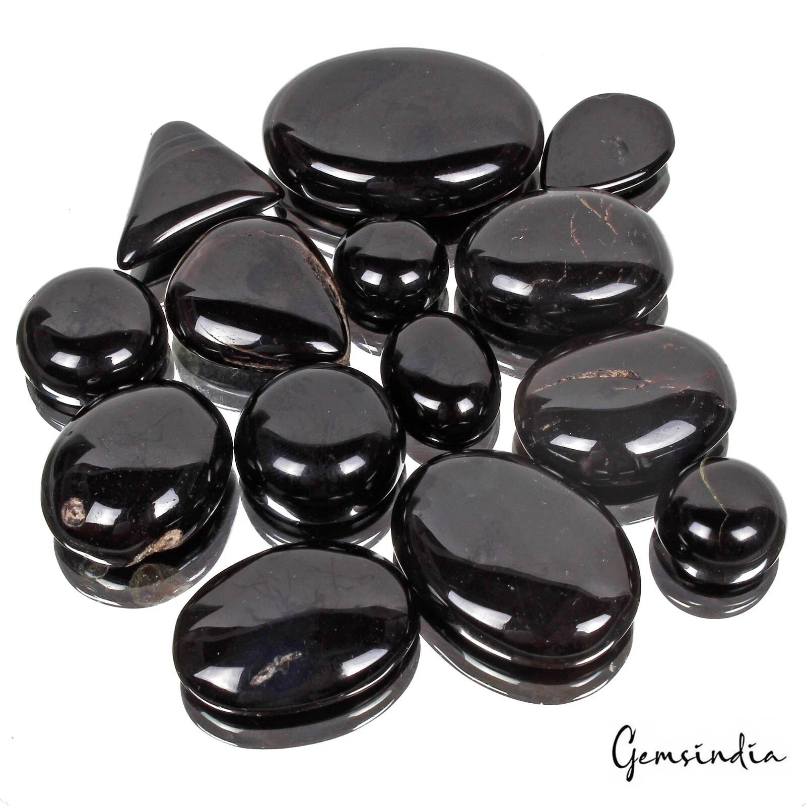 430 Cta/14 Pcs Natural Untreated Black Onyx Mixed Cab Loose Gems Lot For Jewelry