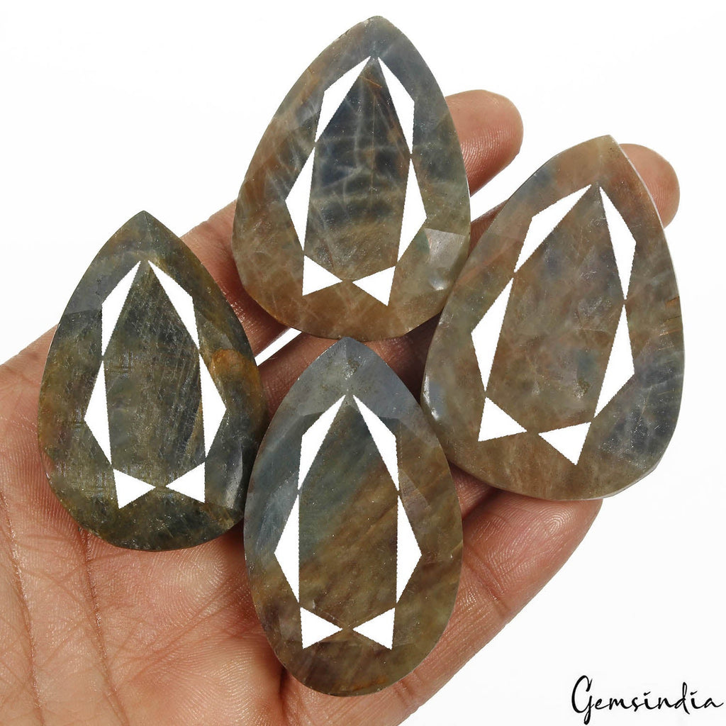 Certified 1180 Ct/3Pcs Natural Untreated Brown Blue Sapphire Peae Cut Loose Gems