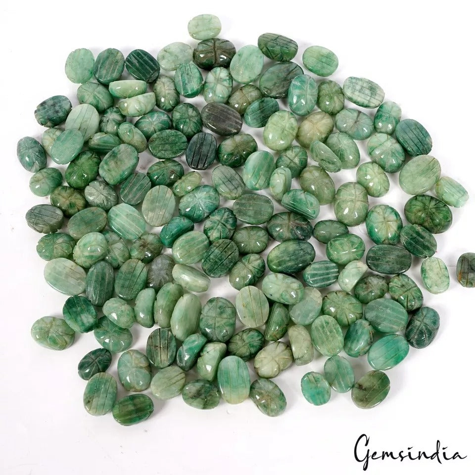 1500 Ct Natural Green Emerald Mix Cabochon Moghul Carving Loose Gemstones/132 Pc