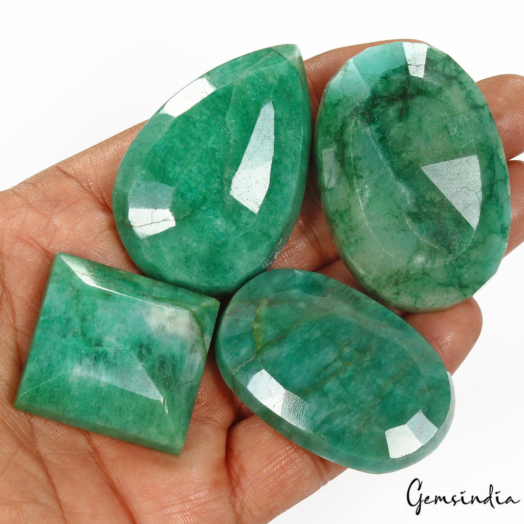 660 Cts/4 Pcs Natural Brazilian Blue Green Emerald Mix Cut Loose Wholesale Gems
