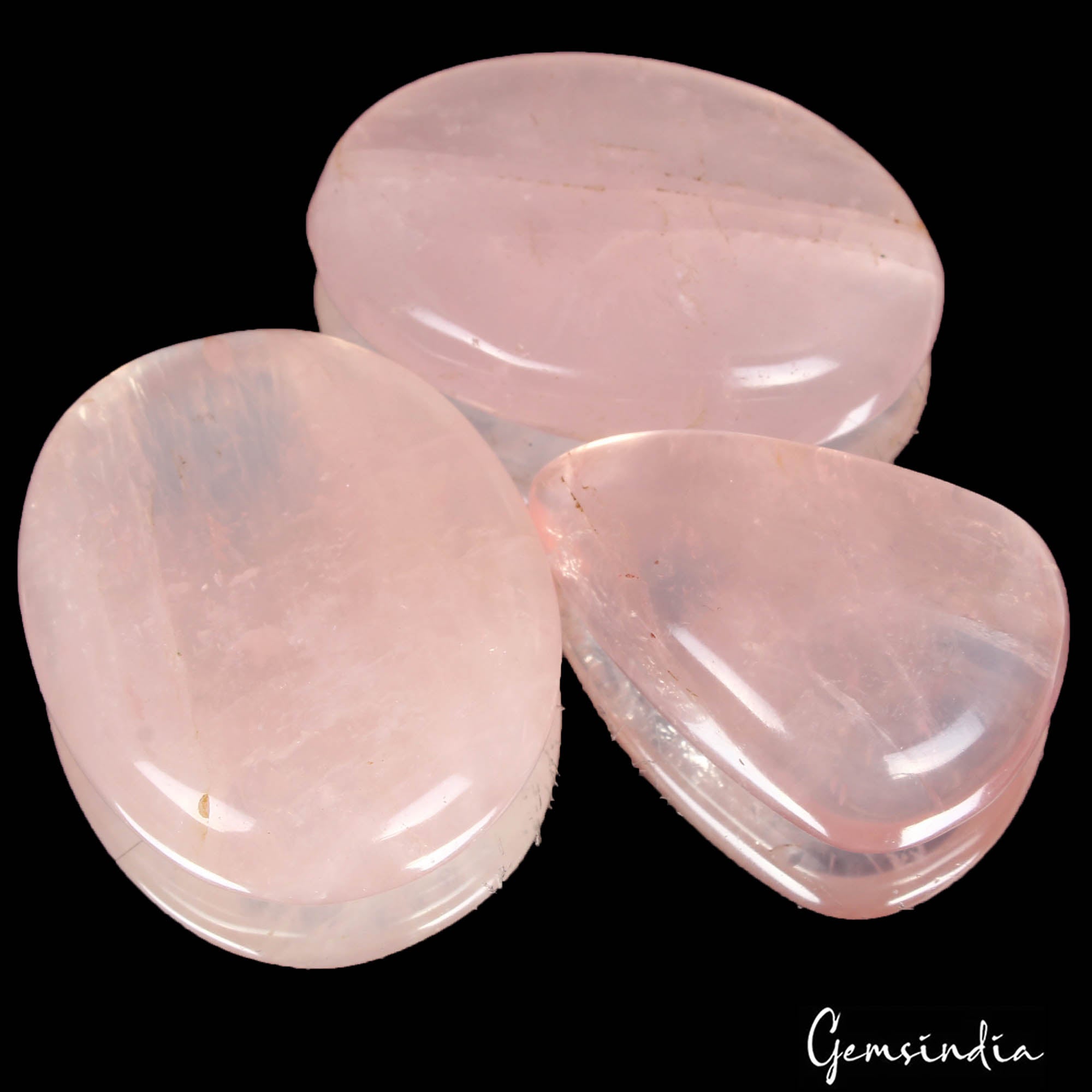 300 Cts/3 Pcs Natural Untreated Pink Rose Quartz Mix Cab Loose Gems For Pendants