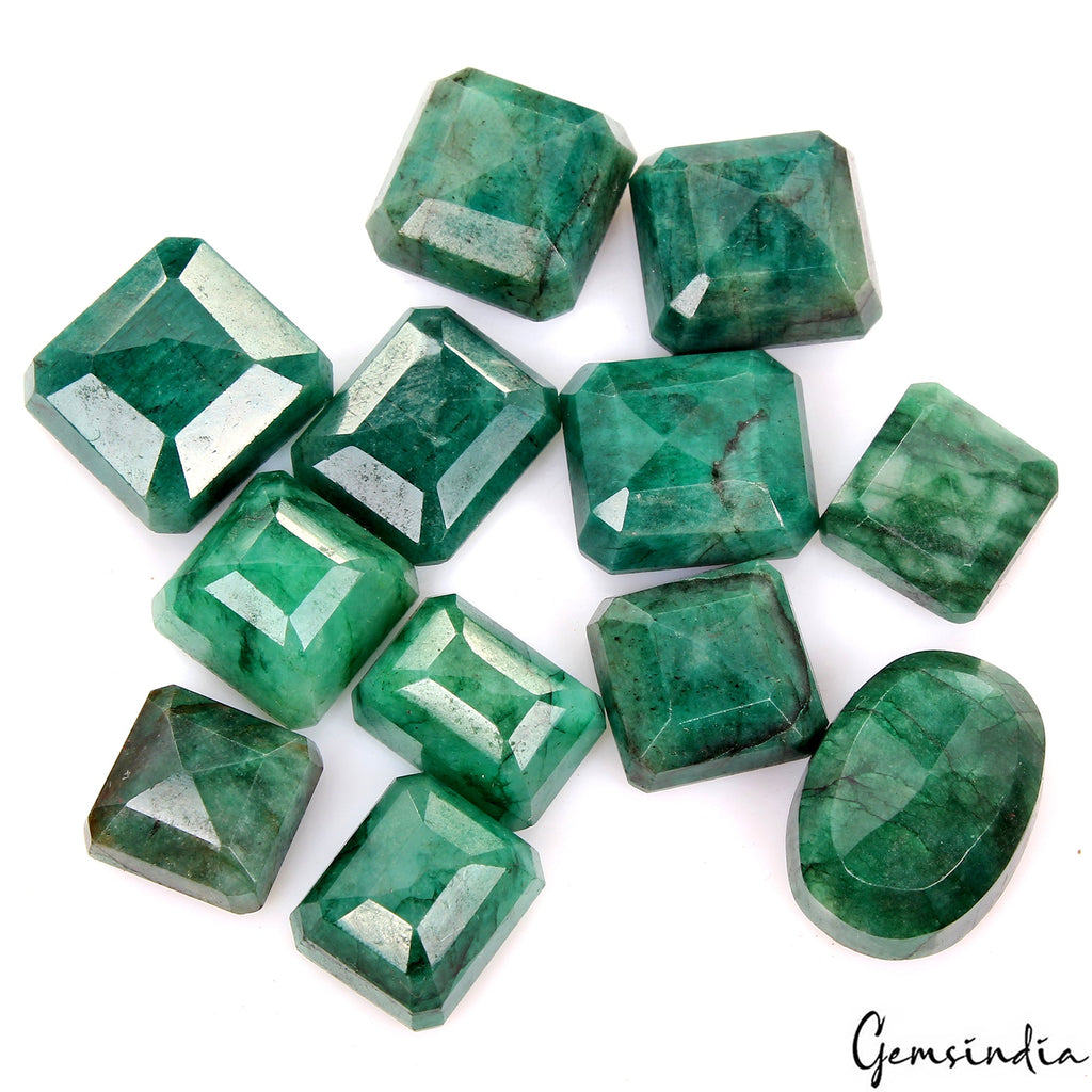 240 Cts Natural Zambian Emerald Mix Cut Finest Green Loose 14-23mm Gemstones Lot