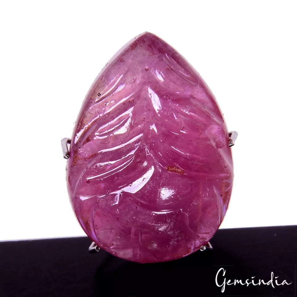 IGL&I Certified 15.70 Cts Natural Mozambique Red Ruby Pear Carved Gem For Ring