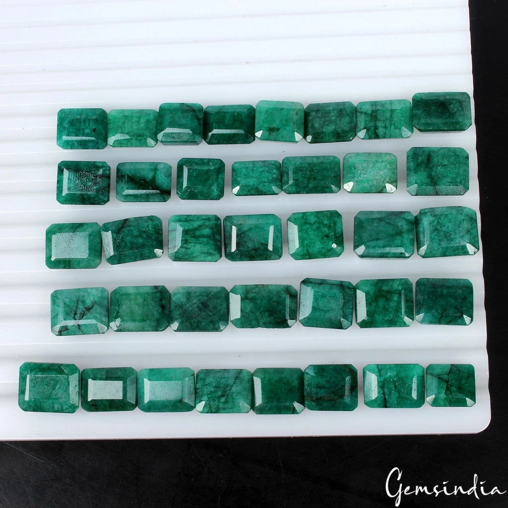 Emerald Lot, Loose Gemstone, Color Enhanced, Green — 37 Pieces, 11mm to 14mm, 290 Ct, Zambia