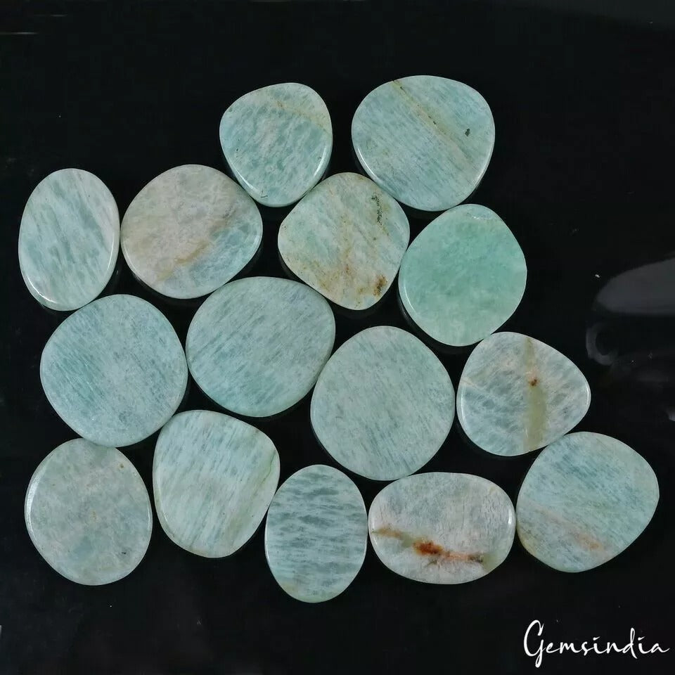 600 Ct Natural Untreated Blue Amazonite Mix Cabochon Loose Gemstone Lot 15 Pcs