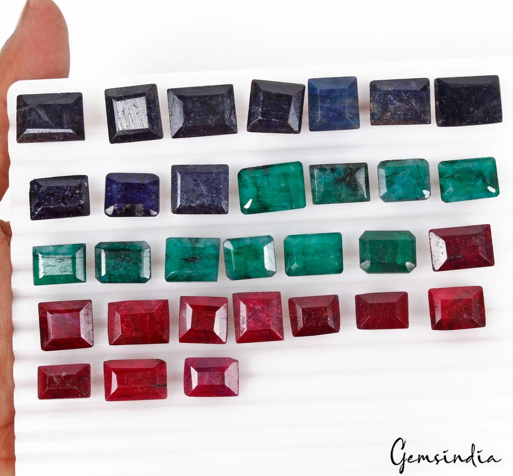 Emerald Lot, Loose Gemstone, Baguette Cut, Color Enhanced — 31 Pieces, 11 mm to 16mm, 320 Ct