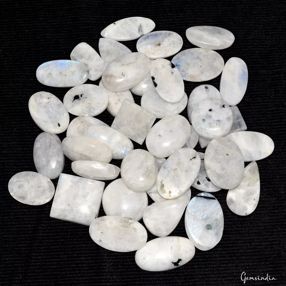 1400 Ct Natural Blue Shine Moonstone Mix Cab Loose Jewelry Gemstones Lot~41 Pcs