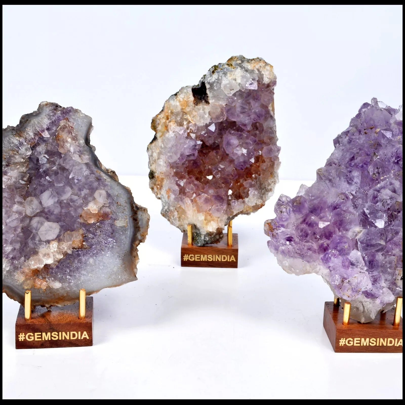 3 Pc/1.4 kg Natural Purple Amethyst Stone Cluster Rough Crystal Specimen w/Stand