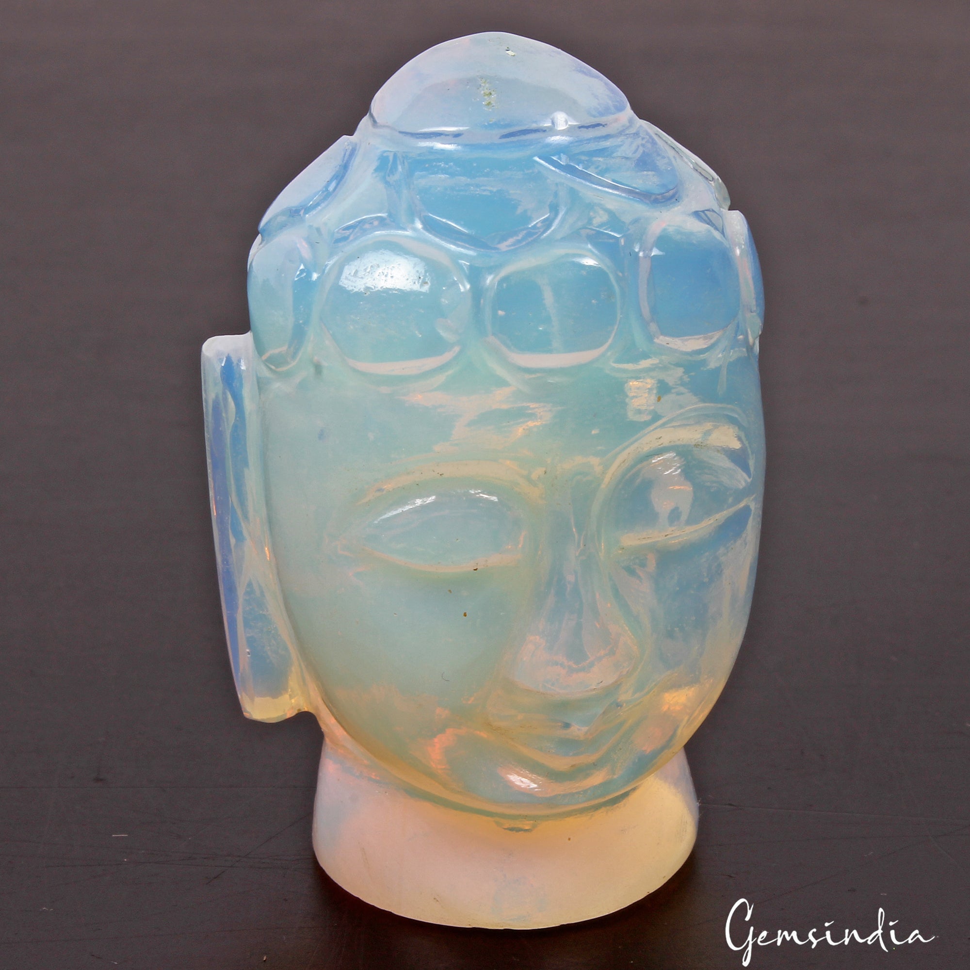 360 Cts Hydro Rainbow Shine Opalite Hand Carved Buddha Head Sculpture For Decor