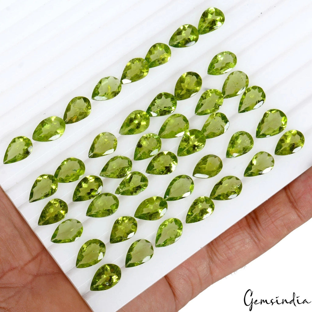Pear Cut Natural Unheated Green Peridot 43 Pcs 96.40 ct 11x7mm Lot Gemstones