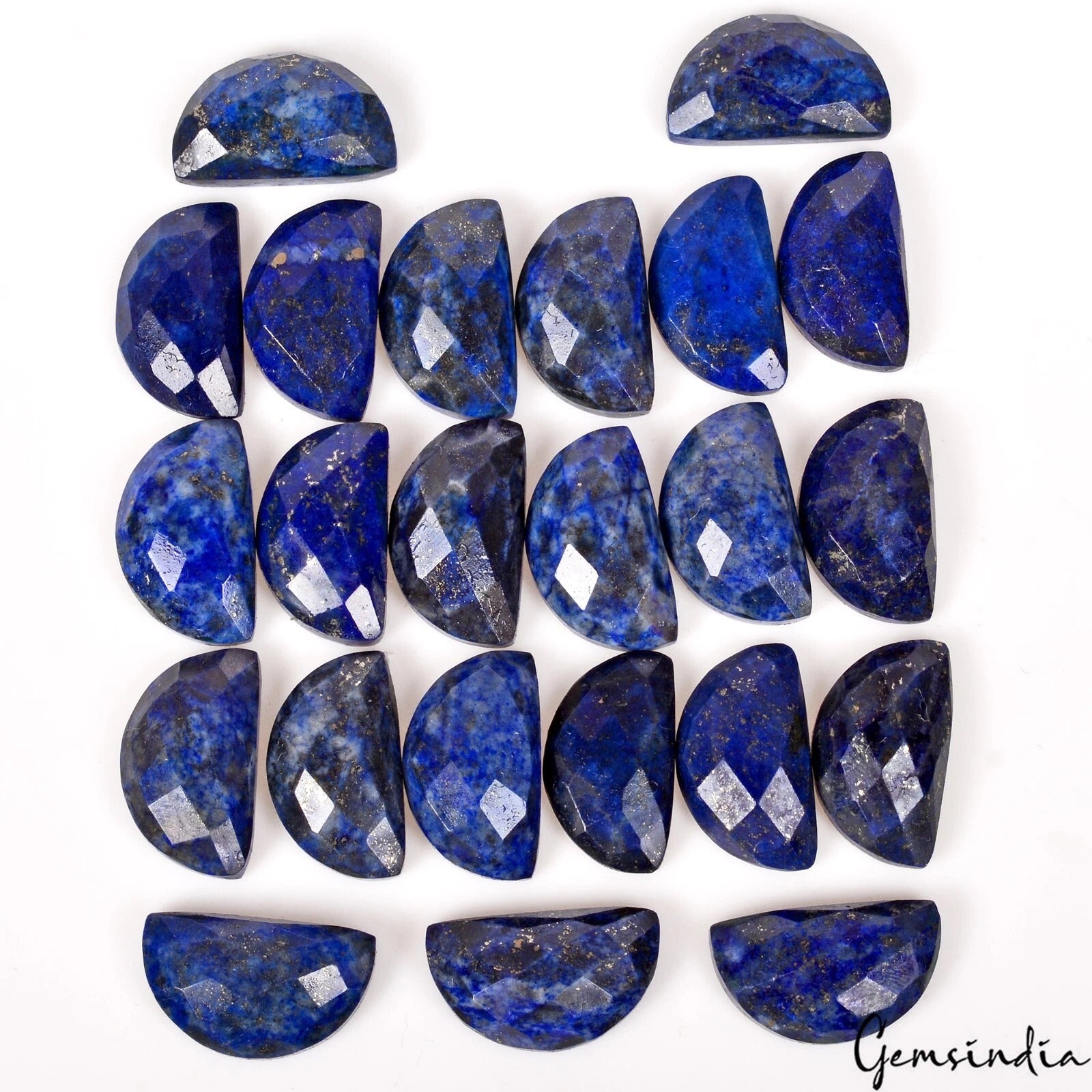 23 Pc Natural Blue Lapis Moon 23x13mm Beautiful Unique Checker Cut Gemstones Lot
