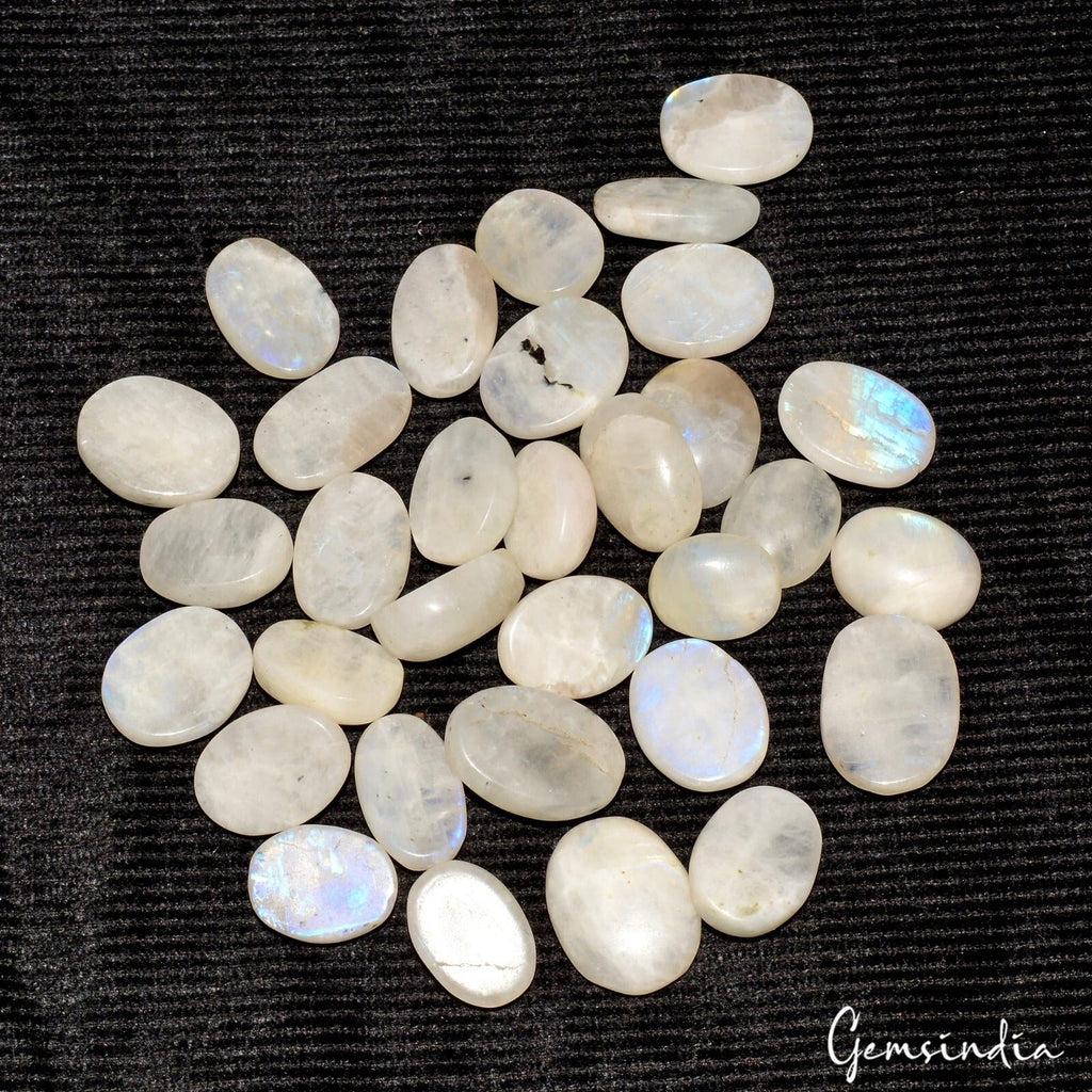 370 Ct/32 Pc Natural White Moonstone w/ Blue Shine Oval Cabochon Loose Gemstones