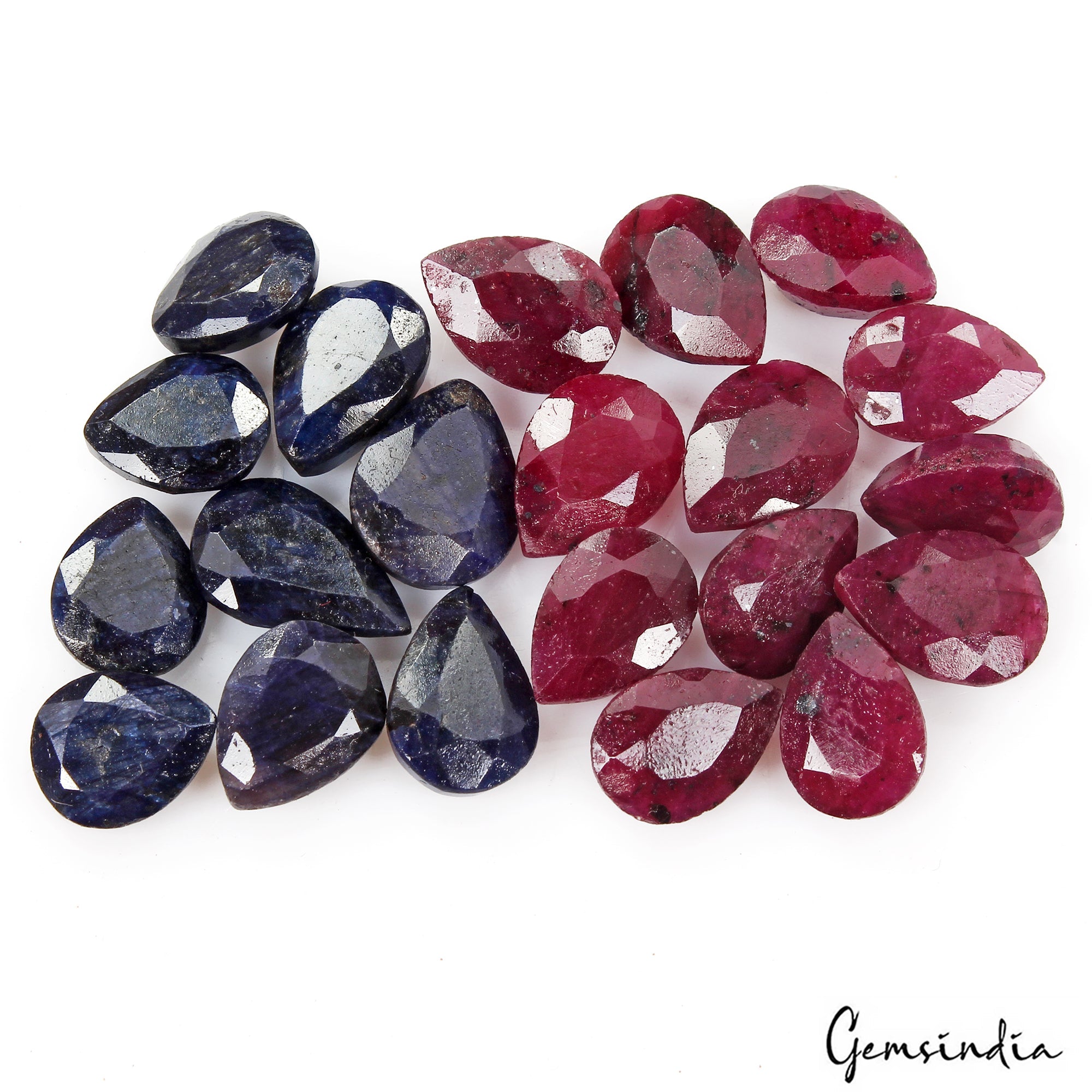 141.40 Cts/21 Pcs Natural Red Ruby Blue Sapphire Pear Cut Loose Gems For Jewelry