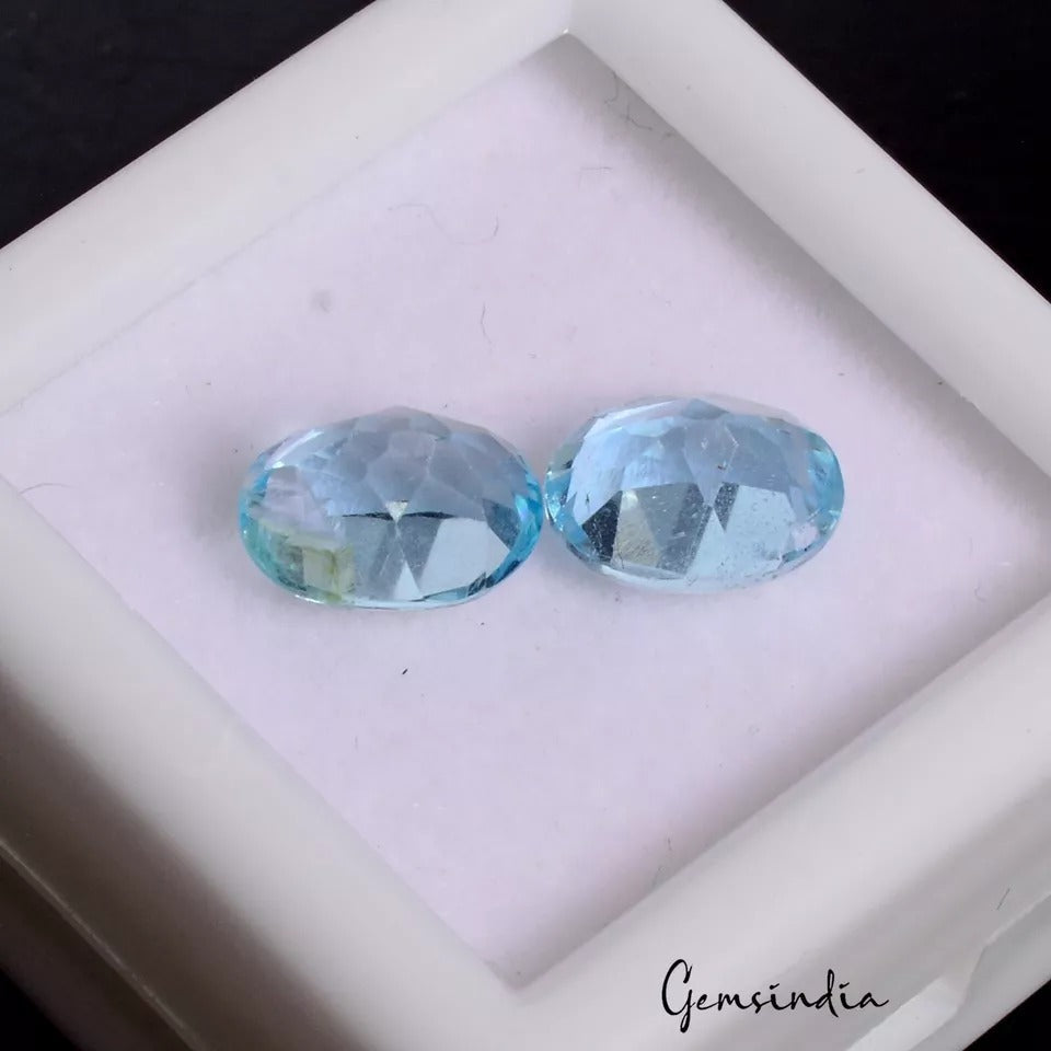 3Ct/2 Pcs Natural Brazilian Blue Topaz Gems Oval 8x6mm Matching Pair For Earring