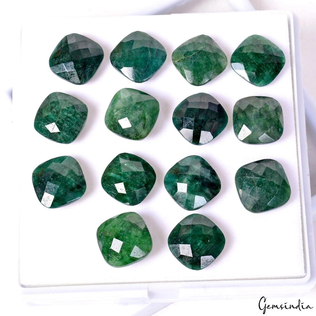 Certified 158.20 Ct Natural Green Emerald 15x15mm Cushion Checker Cut Loose Gems