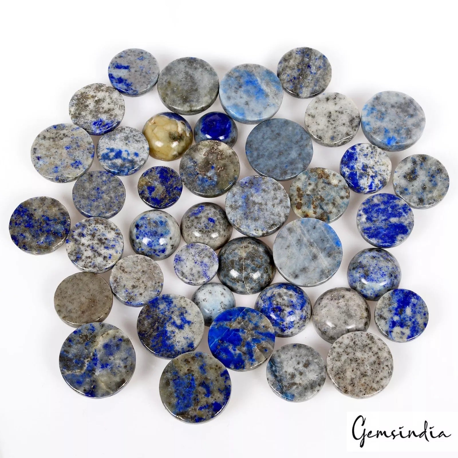 Lapis Lazuli Lot, Cabochon, Blue — 40 Pieces, 10mm, 500 Ct, India