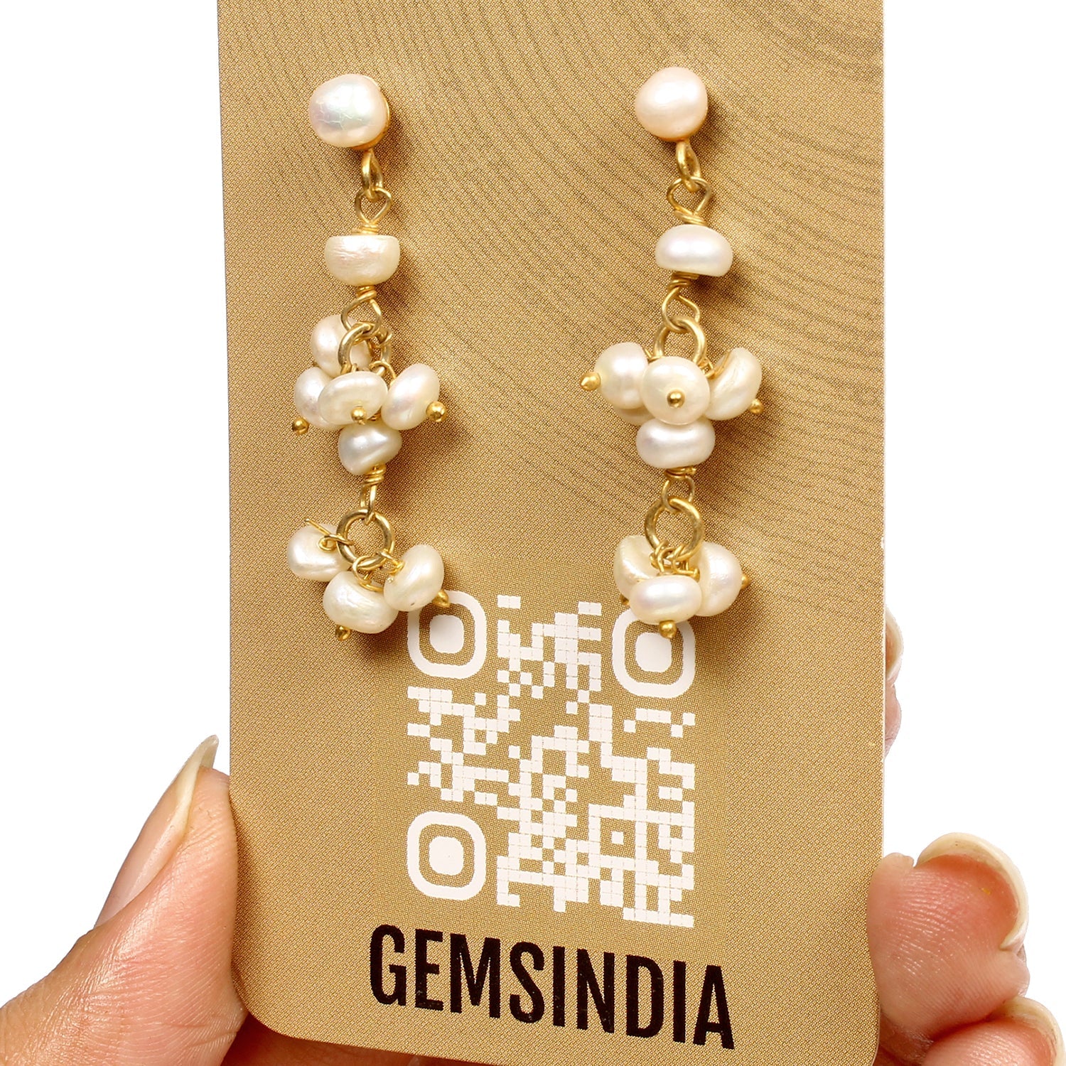 20.30 Ct Natural Freshwater White Pearl Round Beaded Drop Stud Earrings 1.6 Inch