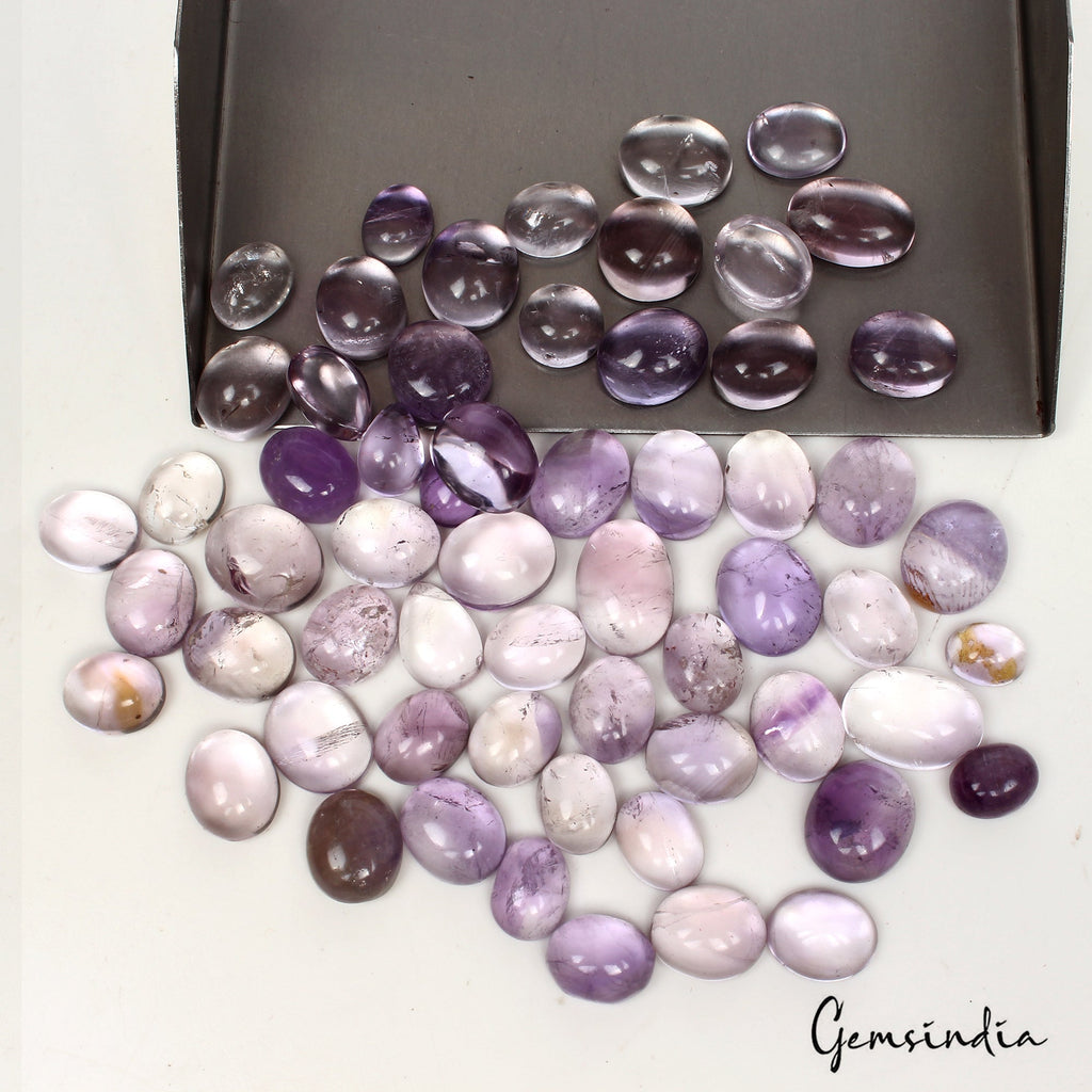 230 Cts/60 Pcs Natural Untreated Purple Amethyst Oval Cab Loose Gems For Jewelry