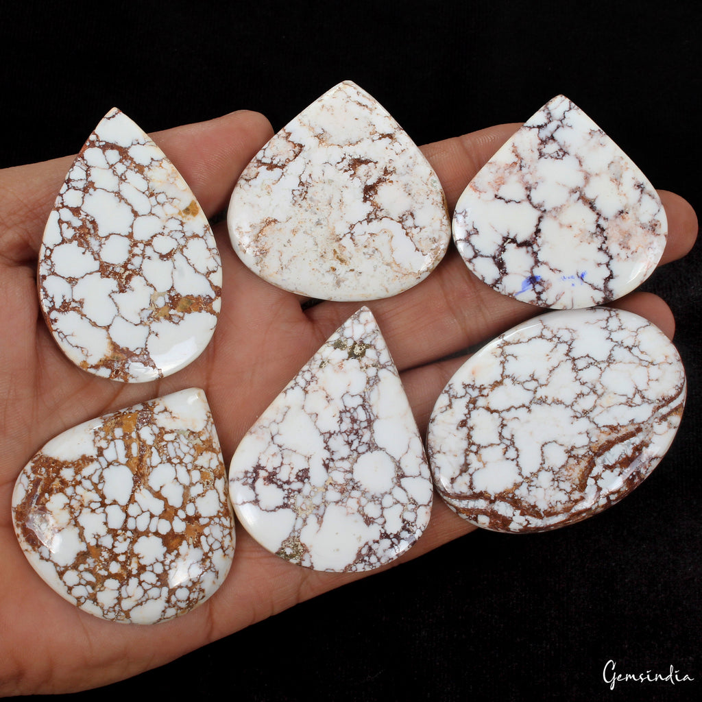 670 Ct Natural Untreated White Turquoise Mix Cabochon Loose Gemstone Lot 6 Pcs