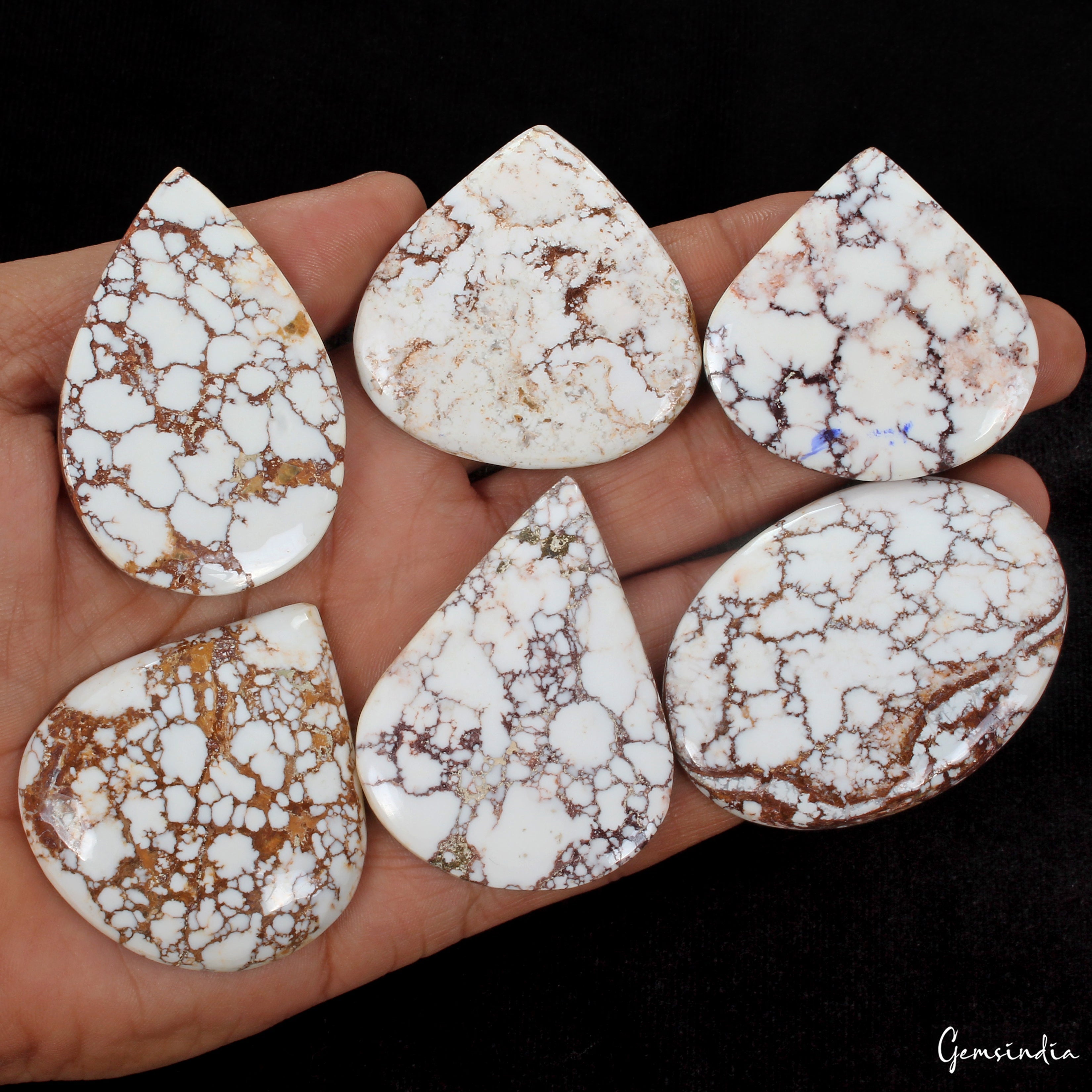 670 Ct Natural Untreated White Turquoise Mix Cabochon Loose Gemstone Lot 6 Pcs
