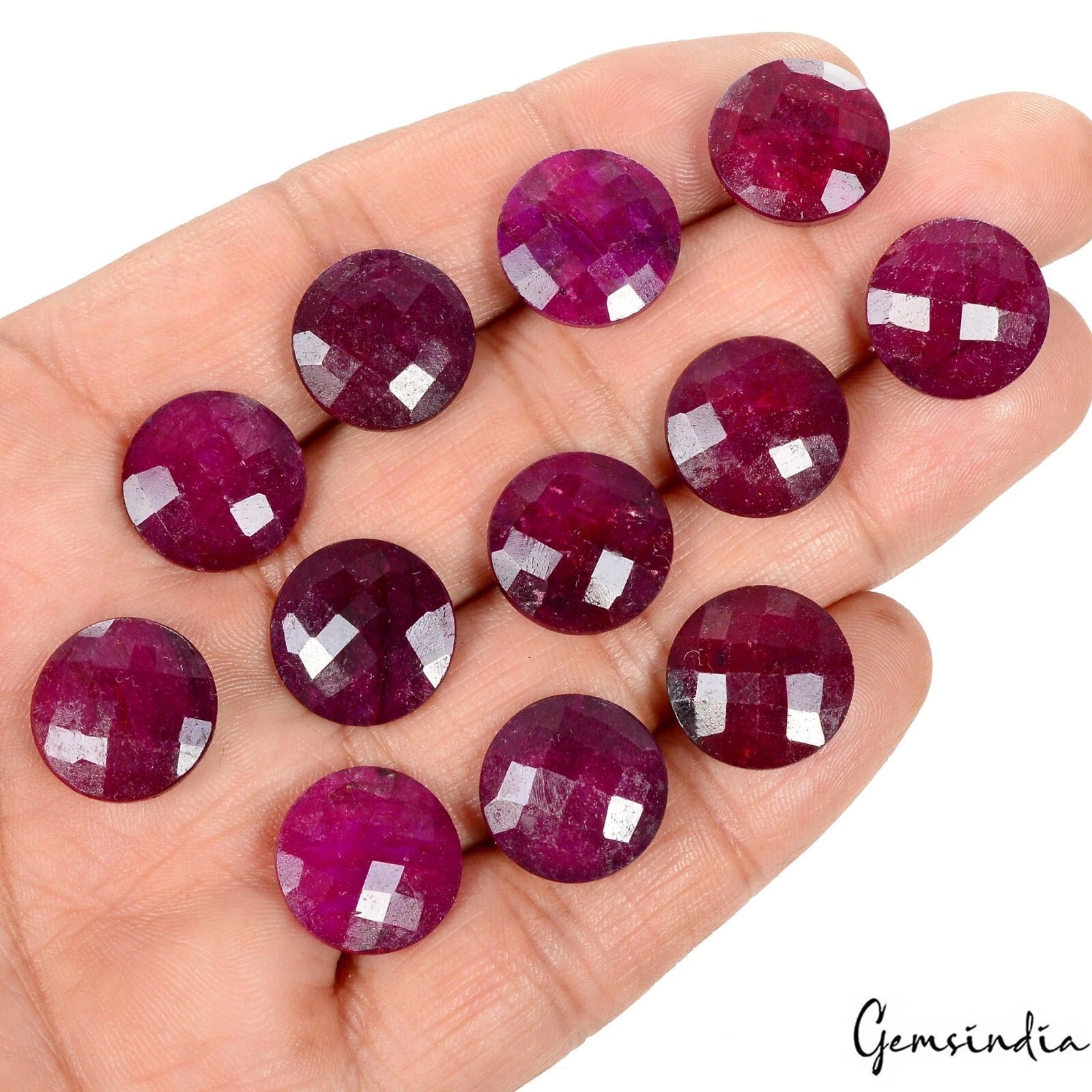Ruby Lot, Loose Gemstone, Color Enhanced, Red — 12 Pieces, 15mm, 161.20 Ct