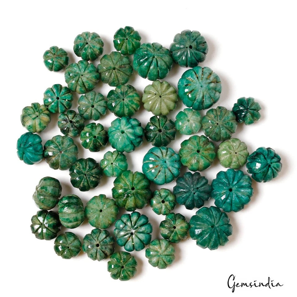 650 Ct Natural Green Brazilian Emerald Pumpkin Carving Loose Drilled Beads Gems
