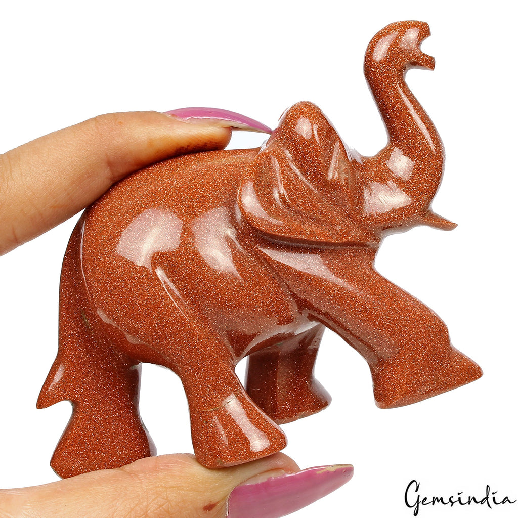 650 Ct Handmade Natural Brown Sunstone Baby Elephant Statue Sculpture ~2.1" tall