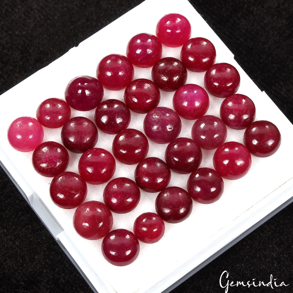 Natural Pink Red Ruby Cabochon 5-6mm Round Loose Wholesale Gemstones Lot 30 Pcs