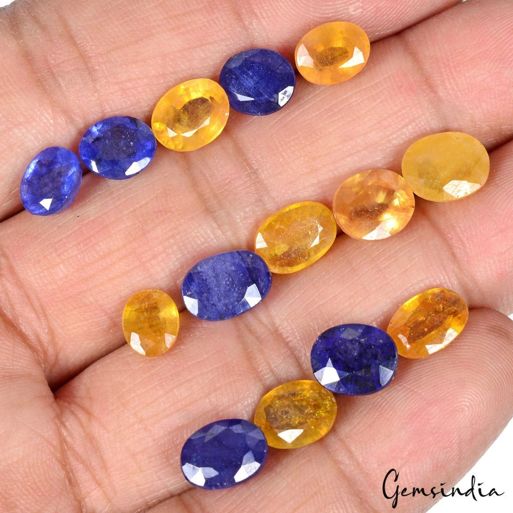 Certified 39.50 Cts/14 Pcs Natural Ceylon Yellow Blue Sapphire Oval Cut Gems Lot