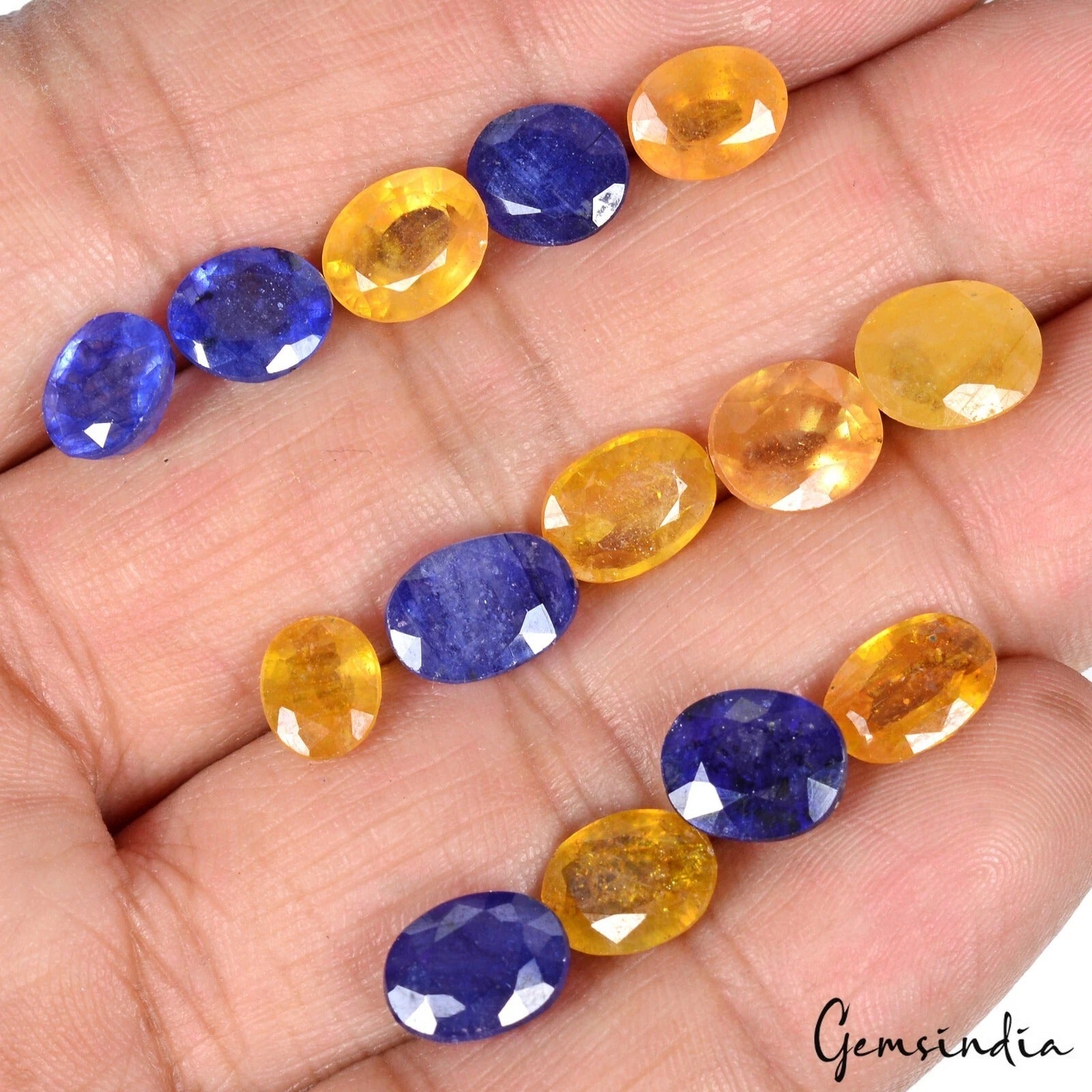 Certified 39.50 Cts/14 Pcs Natural Ceylon Yellow Blue Sapphire Oval Cut Gems Lot
