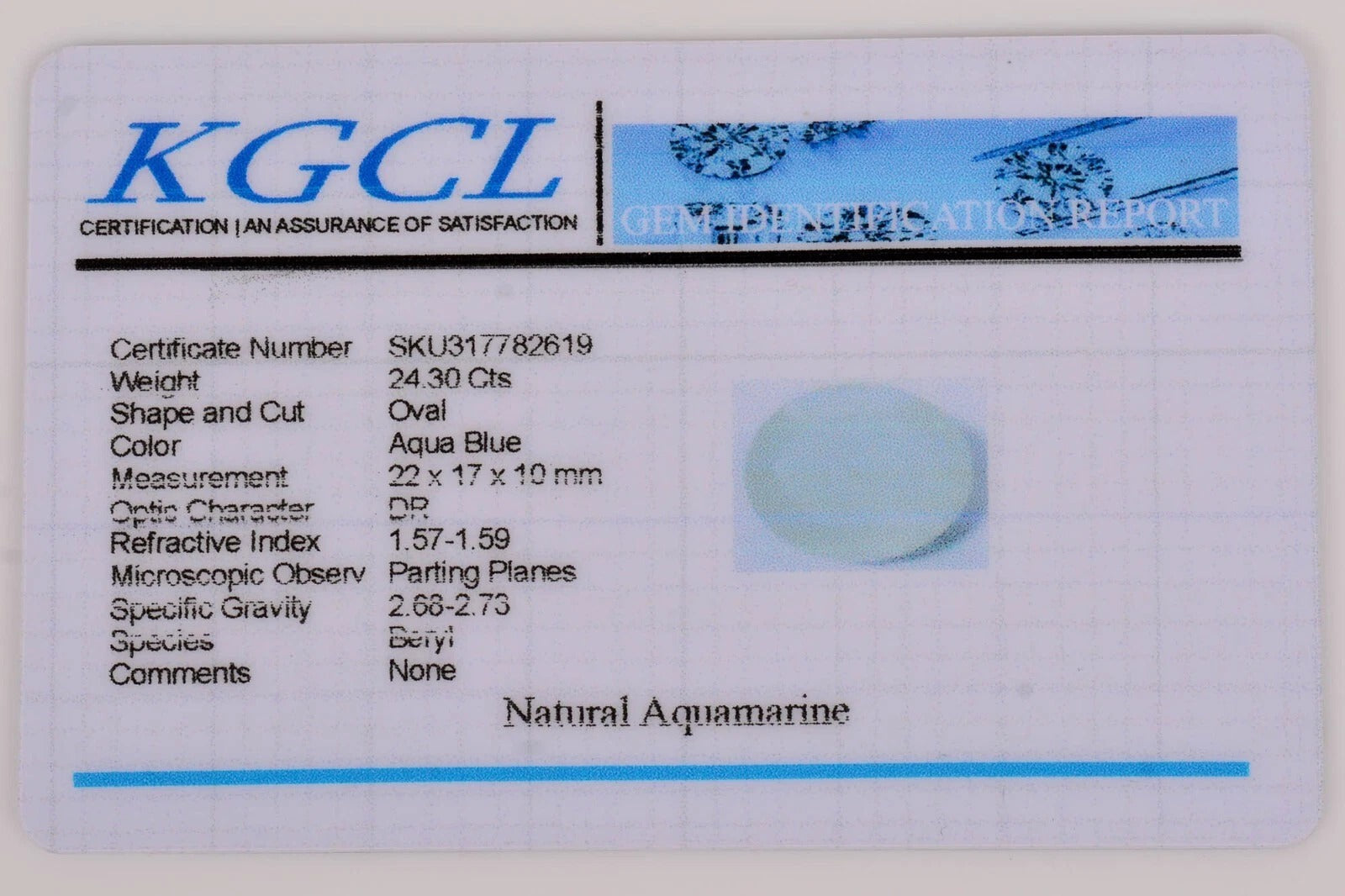 24.30 Ct 22x17x10mm Oval Cut Certified Natural Aquamarine - Unheated Brazil Gem