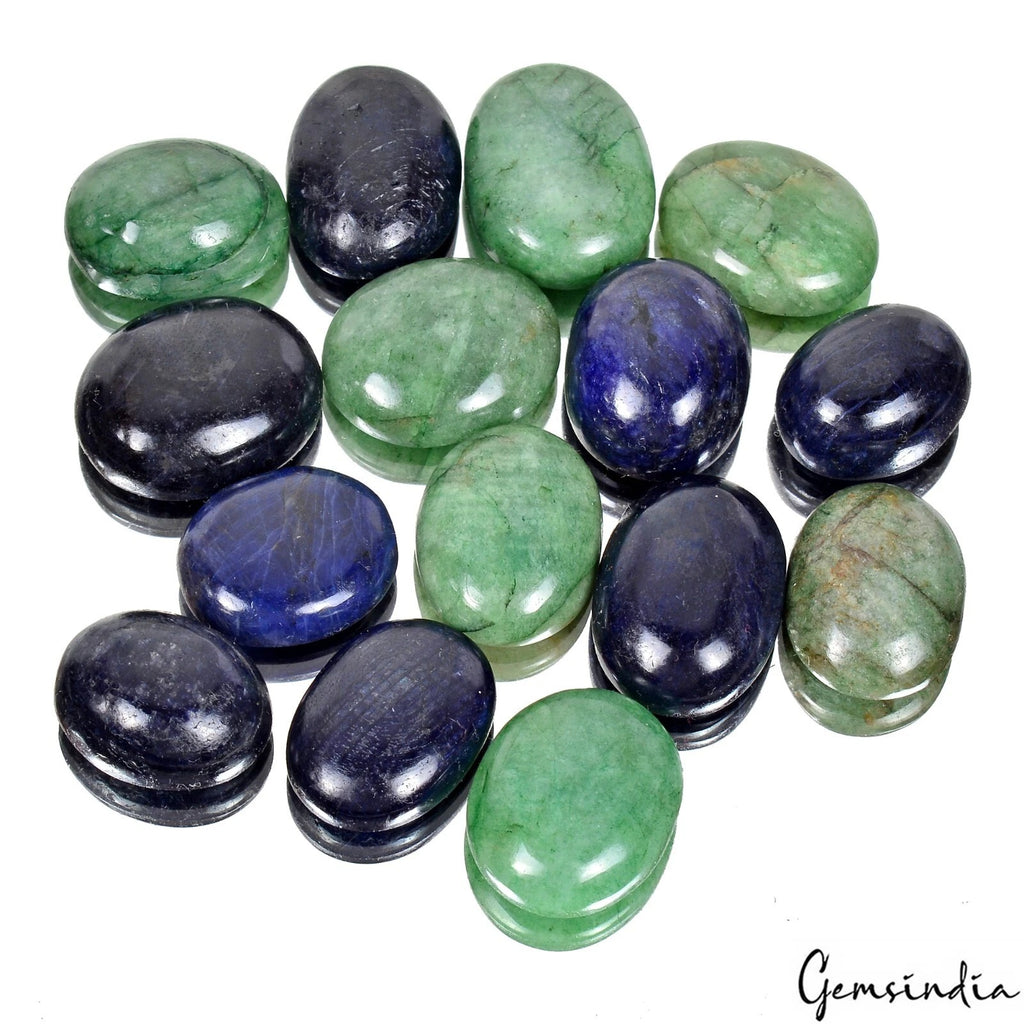 Emerald Lot, Cabochon, Color Enhanced, Green — 15 Pieces, 17mm to 21mm, 350 Ct, Brazil