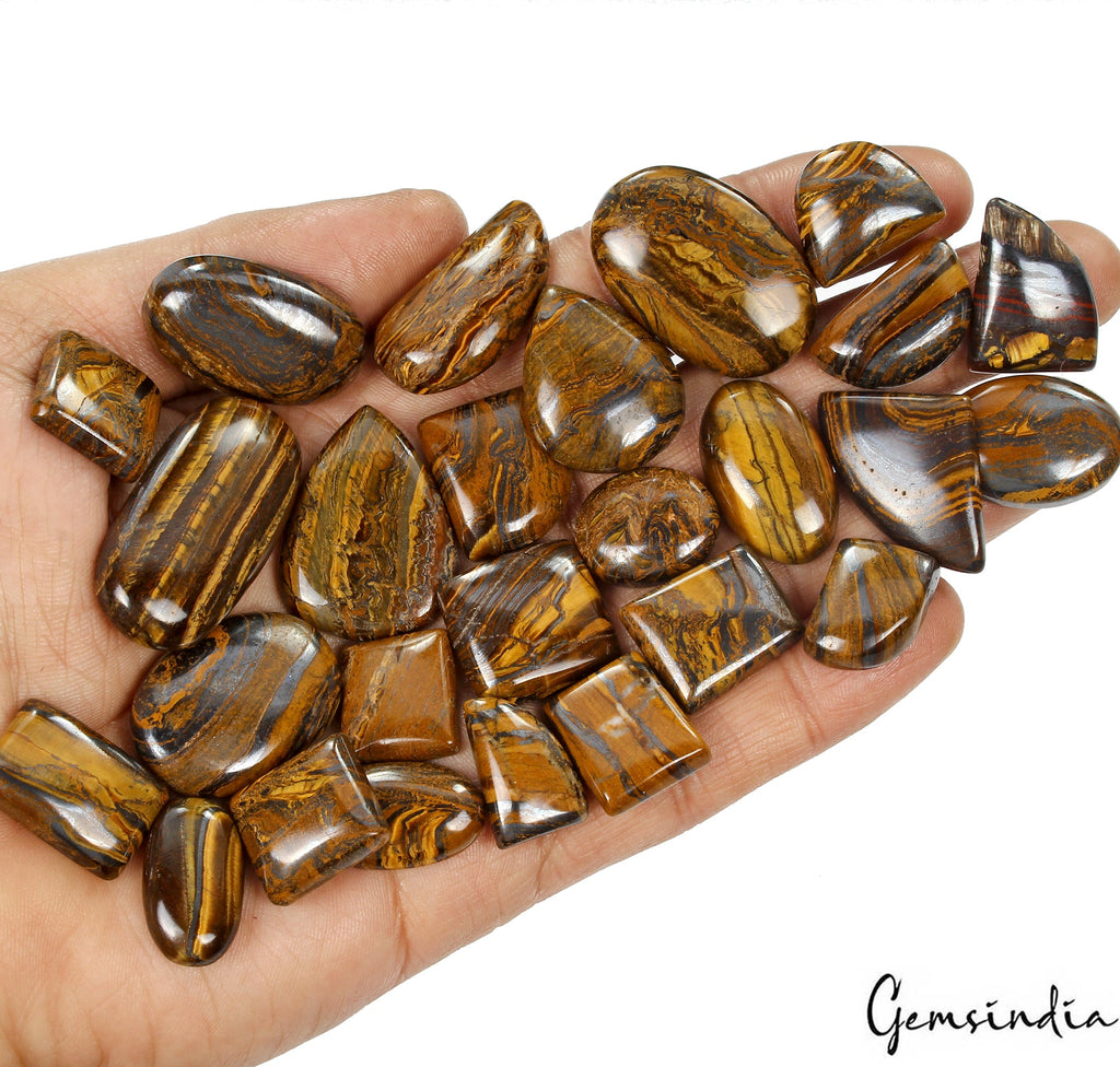 26 Pcs Natural Iron Tiger Eye 17-37mm Cabochon Loose Wholesale Gemstones Lot ~