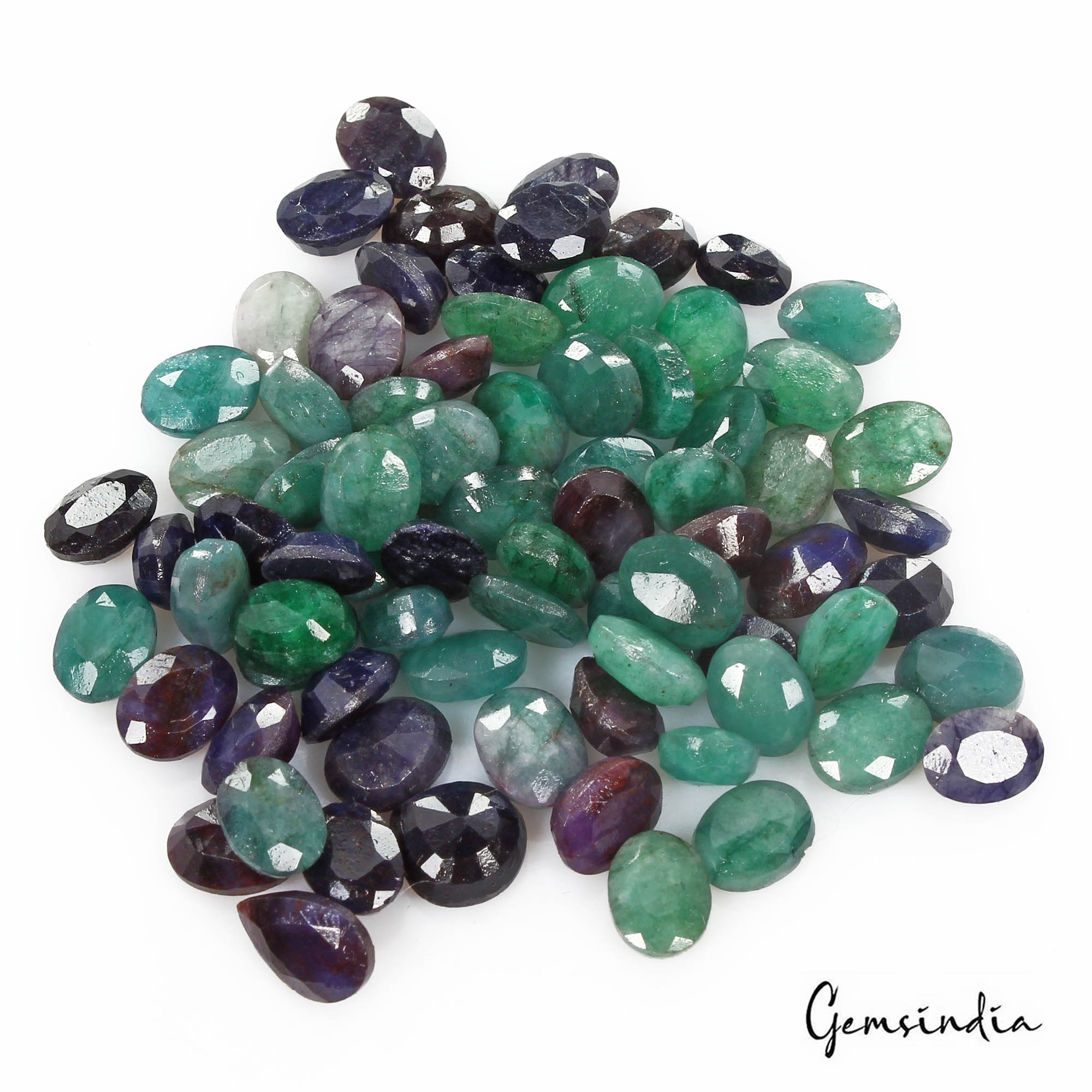 Certified 116.20 Ct/77 Pcs Natural Green Emerald Blue Sapphire Oval Cut Gems Lot