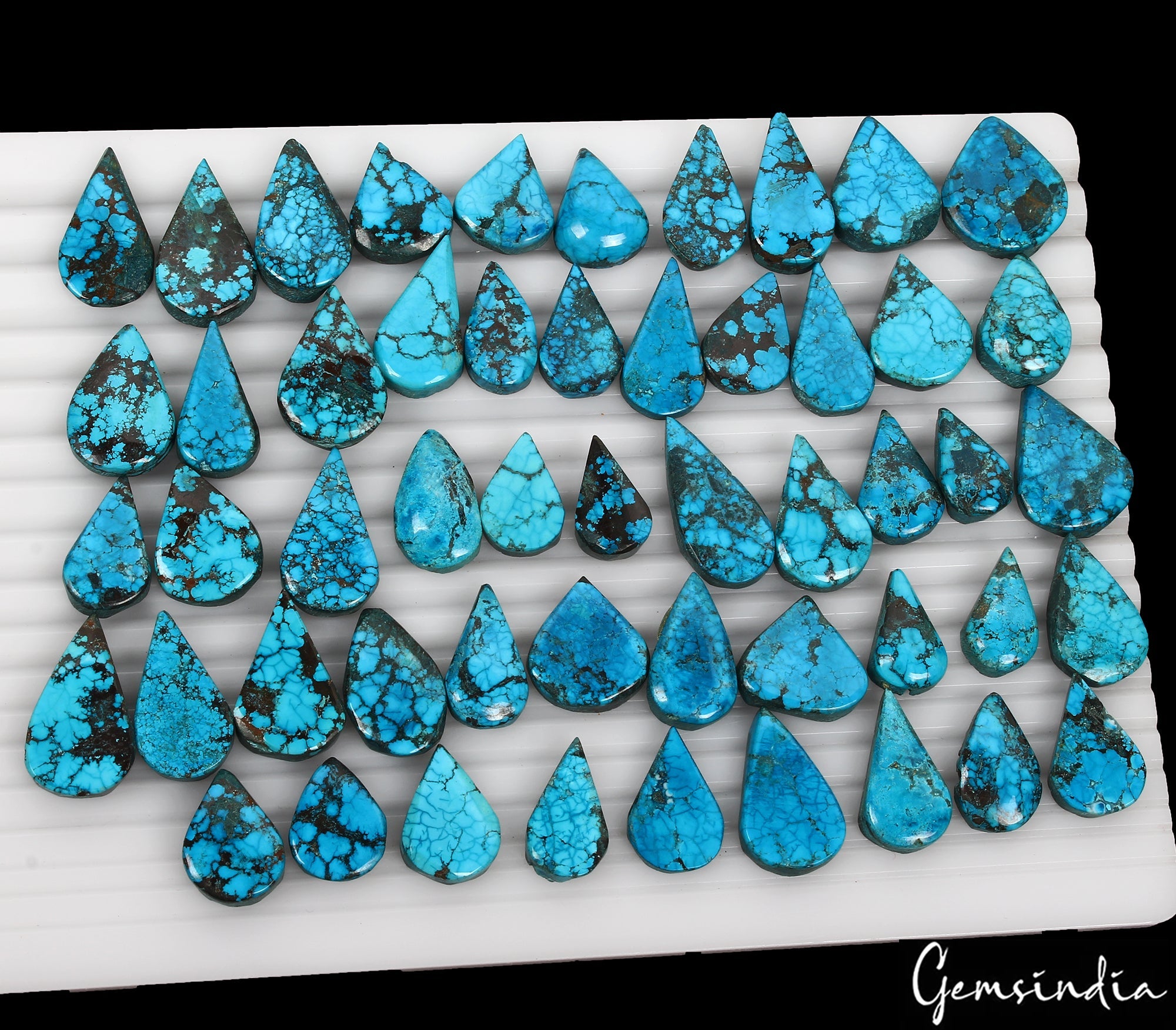 600 Ct/52 Pcs Natural USA Blue Spiderweb Turquoise Pear Cab Loose Wholesale Gems