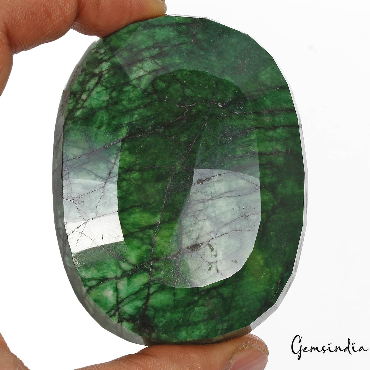 Brazilian Emerald Loose Gemstone, Oval Cut, Color Enhanced — 77 x 60 x 18mm, 680 Ct, Brazil