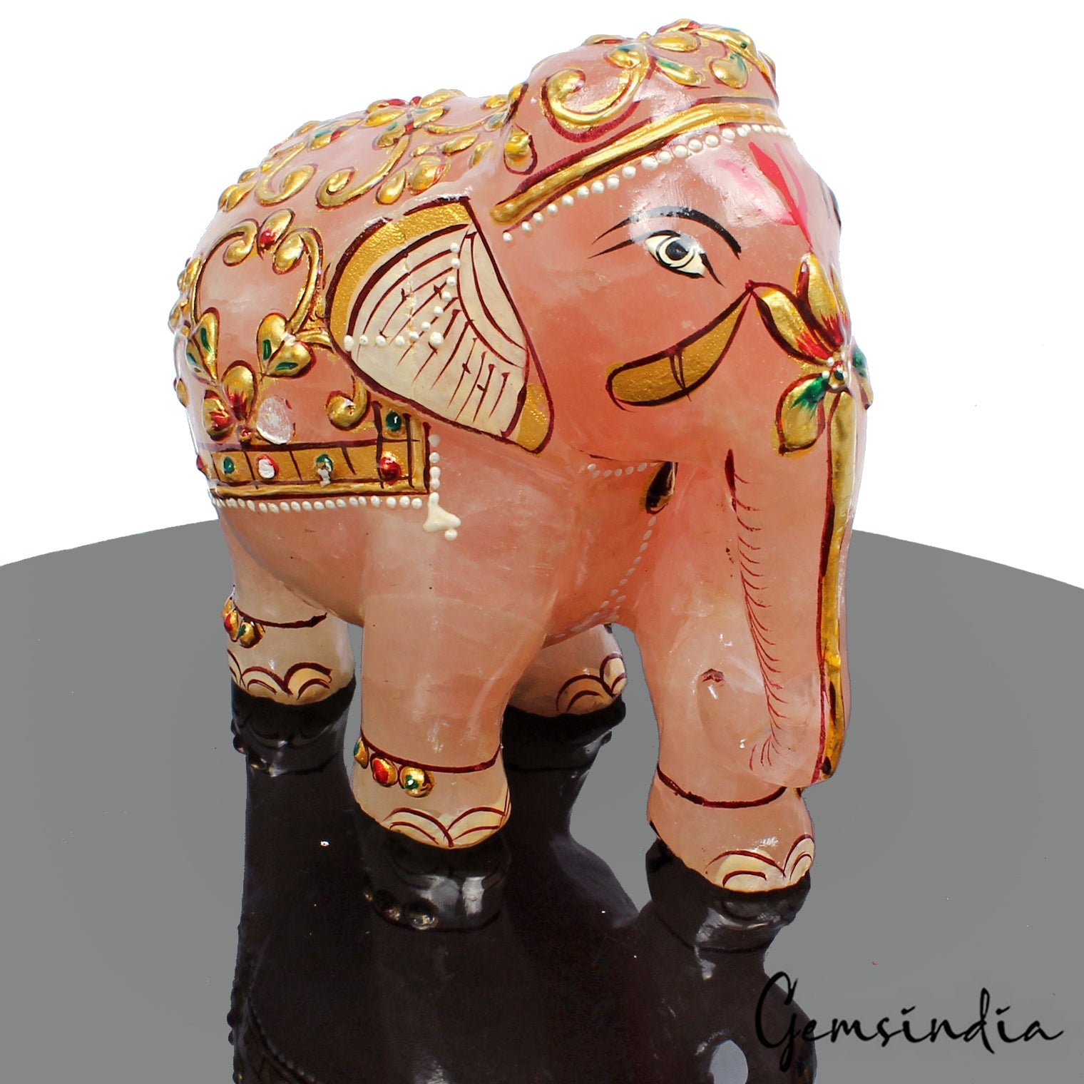 2630 Ct Natural Rose Quartz Crystal Carved Stone Elephant Animal Sculpture Reiki