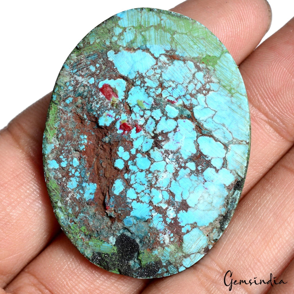 Turquoise Cabochon, Color Enhanced, Blue — 42x33x7mm, 102.15 Ct