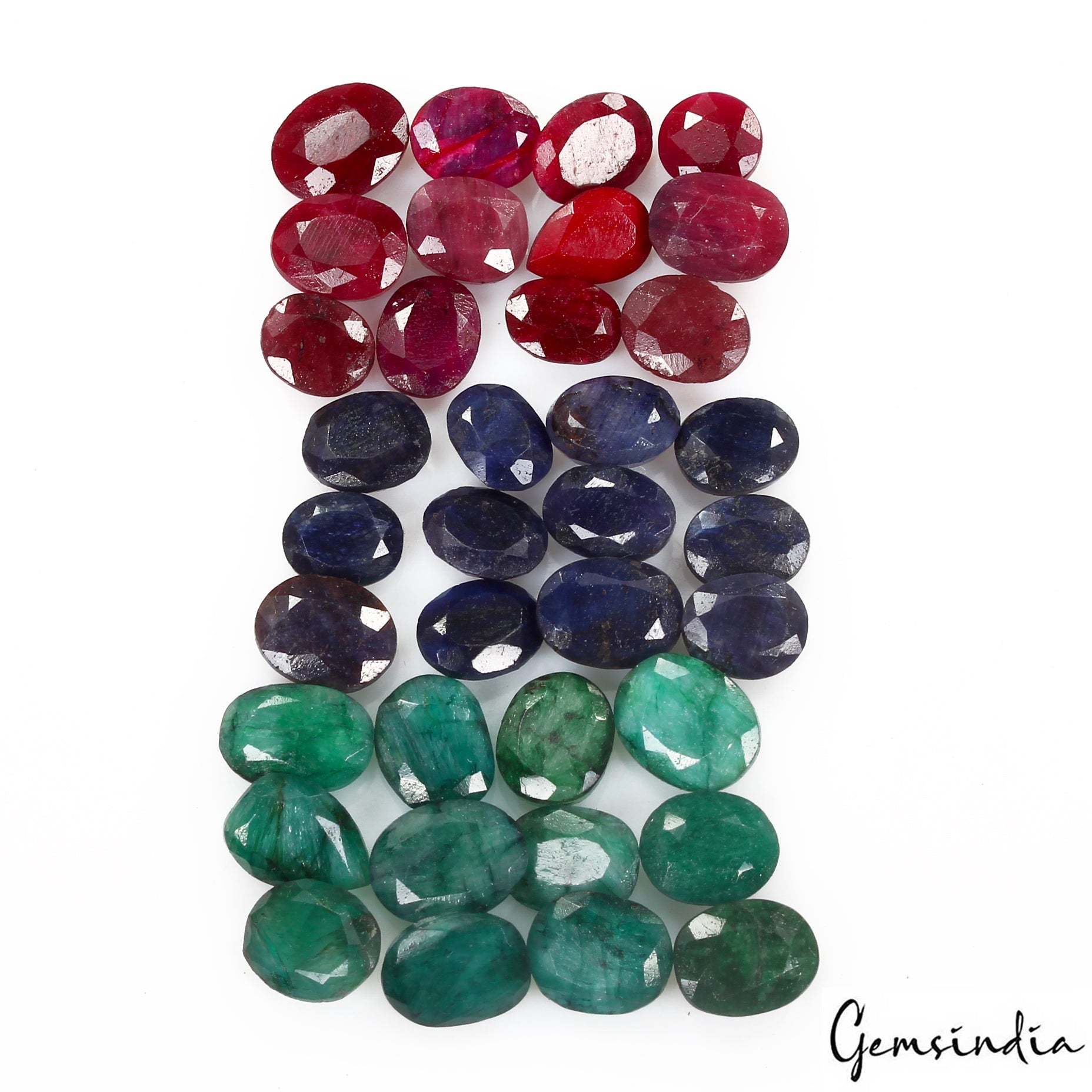 121 Ct/36 Pc Natural Red Ruby Green Emerald Blue Sapphire Mix Cut Certified Gems