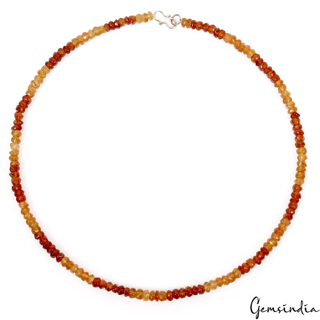 Natural Hessonite Garnet 5mm Rondelle Beads Silver Lock Handmade Necklace~ 18"