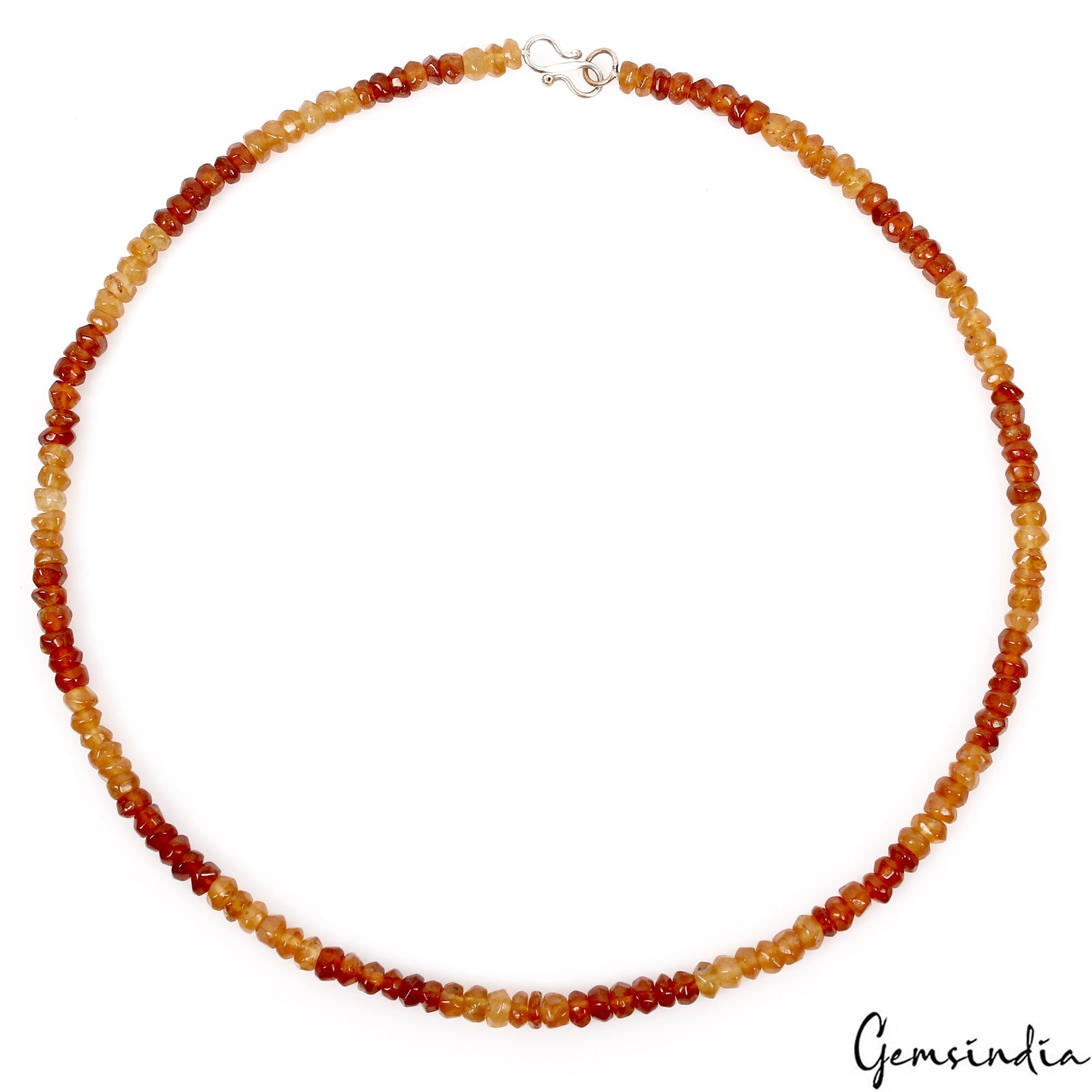 Natural Hessonite Garnet 5mm Rondelle Beads Silver Lock Handmade Necklace~ 18"