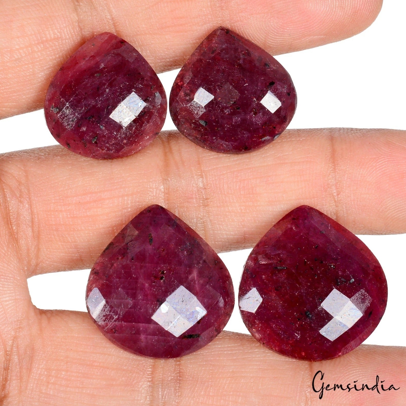 Ruby Lot, Loose Gemstone, Color Enhanced, Red — 4 Pieces, 20mm to 24mm, 121.60 Ct, Madagascar